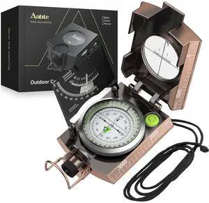 _Mega Brand Compass Hiking Survival, IP65 Waterproof Metal Compass with Sighting Clinometer and Carry Bag, Multifunctional, Professional, for Camping Hunting Hiking Navigation, Bronze