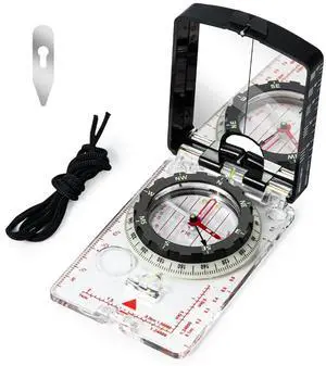 _Mega Brand High-Precision Compass with Mirror for Hiking, Camping, Adjustable Declination, Portable Orienteering Compass with Map Scale & Lanyard, Perfect for Outdoor Navigation and Adventure