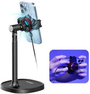 _Mega Brand  Cell Phone Stand with Phone Cooler, Desktop Phone Live Streaming Solution with Phone Cooling Fan, Height Adjustable Phone Cooler Stand Compatible with All Mobile Phones, iPhone & Android