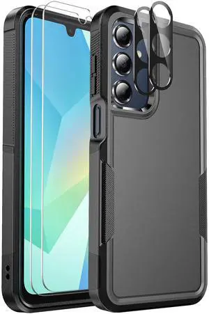 _Mega Brand for Samsung Galaxy A16 5G Phone Case, [Military Grade Drop Protection] [Glass Screen Protector + Camera Lens Protector] Non-Slip Shockproof case (Black)