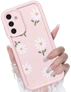 _Mega Brand for Samsung Galaxy A15 5G Case, Creative Flower Pattern Design Girls Women Liquid Silicone Cover, Thicker Frame Shockproof and Scratch-Resistant Soft Case for Samsung A15 - Pink