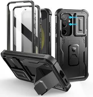 _Mega Brand for Samsung Galaxy S24 Case with Built-in Slide Camera Cover & Screen Protector & Kickstand, Heavy-Duty Shockproof Rugged Case Full-Body Bumper Protective Cover for Galaxy S24 (2024),Black