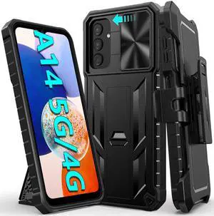 _Mega Brand Case for Samsung Galaxy A14-5G: Military Grade Drop Proof Protection Rugged Protective A14 Cell Phone Cover with Belt Clip Holster Kickstand & Slide |Shockproof TPU Matte Textured Tough