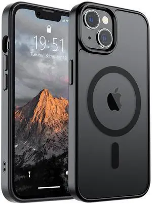 _Mega Brand Magnetic for iPhone 14 Case & iPhone 13 Case (Compatible with MagSafe)(Military Grade Drop Protection) Translucent Matte Shockproof Phone Cover,Black