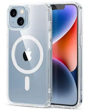 _Mega Brand for iPhone 14/iPhone 13 Case, Compatible with MagSafe, Classic Hybrid Magnetic Mobile Phone Case iPhone 14/13 Case, Military Standard, Drop Protection, Clear
