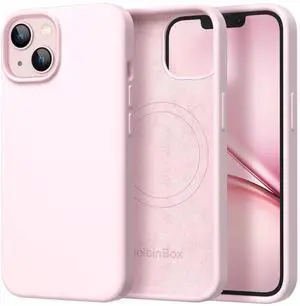 _Mega Brand Magnetic for iPhone 13 Case & iPhone 14 Case, Compatible with MagSafe, [Soft Anti-Scratch Microfiber Lining], Slim Liquid Silicone Shockproof Protective Phone Case 6.1 inch, Chalk Pink