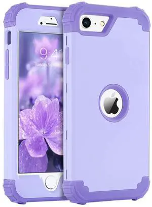 _Mega Brand for iPhone SE 2022 Case and iPhone SE 2020 Case, Heavy Duty 3 in 1 Full Body Rugged Shockproof Hybrid Hard PC Soft Rubber Case for iPhone SE 3rd/2nd Gen, Light Purple/Lavender