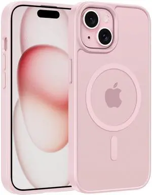 _Mega Brand for iPhone 15 Case: for iPhone 14 & iPhone 13 Case | Magnetic Frosted Translucent Slim Shockproof Cell Phone Cover | Military Grade Protection Drop Proof Tough Protective Cases - LightPink