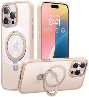_Mega Brand Desert Titanium for iPhone 16 Pro Max Case, [Military Grade Drop Tested][Fit for MagSafe] [Built-in Stand] Translucent Slim Soft Edge Case for iPhone 16 Pro Max 6.9" 2024, Rose Gold