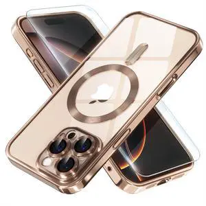 _Mega Brand iPhone 16 Pro Max Case Compatible with MagSafe [Never Yellowing] [Military Grade Drop Protection] Full Camera Lens Protector Plating Soft Clear Phone Case for Women 6.9", Desert