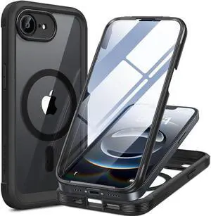 _Mega Brand Magnetic for iPhone 16e Case Full-Body Phone with Built-in Glass Screen Protector, [Compatible with MagSafe] Military Drop Proof 16 E Cover Bumper 6.1 inch, Black