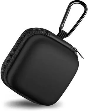 _Mega Brand Square Earbud Case Portable EVA Carrying Case Storage Bag Cell Phone Accessories Organizer with Carabiner for Earphone, Earbud, Earpieces, SD Memory Card, Camera Chips, Tech Pouch, Black