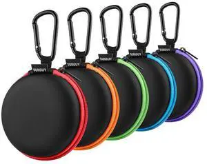 _Mega Brand [5-Pack Earphone Carry Case, Small Round Pocket Earbud Travel Carrying Case with Zipper for Smartphone Earphone, Wireless Headset, USB Cable, SD Cards Storage Bags, Masks and More