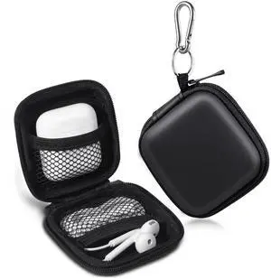 _Mega Brand Earphone Case Headphone EVA Earbud Holder with Stainless Steel Carabiner Cell Phone Accessories Organizer Mini Earbud Pouch for Wireless Earbuds, Bluetooth Headset, SD Memory Card