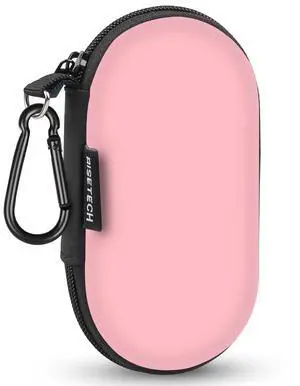 _Mega Brand Earbud Case Wired Earphone Case Holder EVA Headphone Storage Bag Small Zipper Pouch Compatible for EarPods, AirPods, Beats Flex, Urbeats3, Bose Wireless Earbuds, USB Cable, with Clip-Pink
