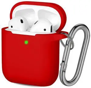 _Mega Brand Compatible with AirPods Case Cover, Soft Silicone Protective Skin (Front LED Visible) Designed for AirPods with Keychain Accessories, Women, Men, Red