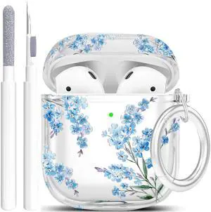 Protective Clear Floral Case Cover with Cleaner Kit Portable Shockproof Women Girls with Keychain for Apple Airpods 2/1 Charging Case - Clear/Blue Flower Protective Clear Floral Case Cover with Cleaner Kit Portable Shockproof Women Girls with Keychain for Apple Airpods 2/1 Charging Case - Clear/Blue Flower