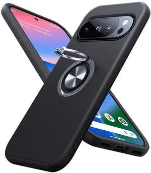 _Mega Brand for Google Pixel 10 Case/Pixel 10 Pro Case, Slim Fit Military Grade Shockproof Cover with Metal Ring Holder Stand Kickstand Protective Phone Case for Google Pixel 10/10 Pro 6.3", Black