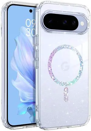 _Mega Brand Magnetic for Google Pixel 10 Case, Clear Crystal Glitter Google Pixel 10 Phone Case Compatible with MagSafe, Shockproof Sparkly Cute Women Girl Cover for Pixel 10 6.3 inch, Clear Glitter