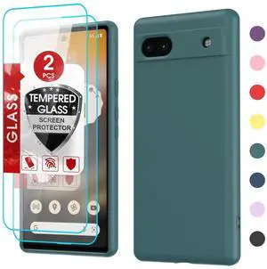 _Mega Brand for Pixel-6A Case: Google Pixel 6A Phone Case [2022 Release] with 2 Pack Tempered Glass Screen Protectors, Soft Liquid Silicone with Microfiber Liner Cover Case, Green