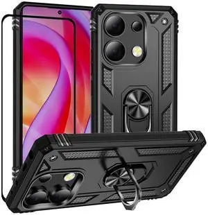 _Mega Brand for Xiaomi redmi Note 13 4G Case with Screen Protector,Kickstand Slim Military Protection Shockproof Armor Defender Protective Back Cover Phone Case for Redmi Note 13 4G (Note13 4G Black)