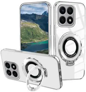 _Mega Brand Compatible with Xiaomi 14T Pro Case, Clear Shockproof Protective Cases with Ring Stand, for Xiaomi 14T Pro Phone Case Silicone TPU Cover (Clear)