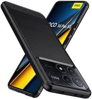 _Mega Brand Designed for Xiaomi Poco X6 Pro/Redmi K70E Case,Flexible TPU [Brushed Texture] [Anti-Slip] Shockproof Military Protection Bumper Phone Case,Slim Case Cover for Poco X6 Pro 5G,Black