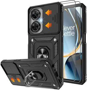 _Mega Brand  OnePlus Nord N30 5G Case with Slide Camera Cover & Screen Protector (2 Pack), Build in 360° Rotating Ring Kickstand [Military Grade] Protective Case for Nord N30 5g Case, Black