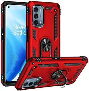 _Mega Brand Military Grade Drop Impact for Oneplus Nord N200 5G Case 360 Metal Rotating Ring Kickstand Holder Armor Heavy Duty Shockproof for Oneplus Nord N200 5G Phone Case (Red)