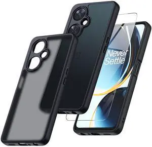 _Mega Brand for OnePlus Nord N30 5G Case with Glass Screen Protector, Non-Yellowing Translucent Matte Shockproof Bumper Case, Slim Thin Yet Military Grade Drop Proof Phone Cover