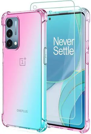 _Mega Brand for Oneplus Nord N200 5G Case with 2pcs Screen Protector Clear Transparent Reinforced Corners TPU Shock-Absorption Flexible Cell Phone Cover for 1+Nord N200 5G(Pink Teal)