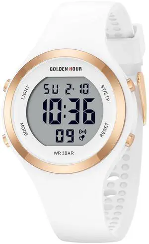 _Mega Brand  Waterproof Sport Women's Digital Chronograph Silicone Strap Watch in White