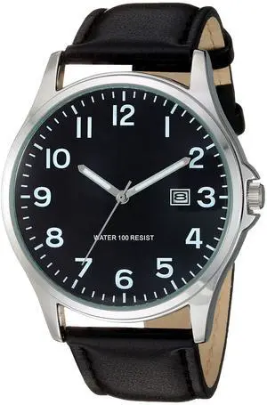 _Mega Brand  Men's Easy to Read Strap Watch, Silver-Tone and Black Strap