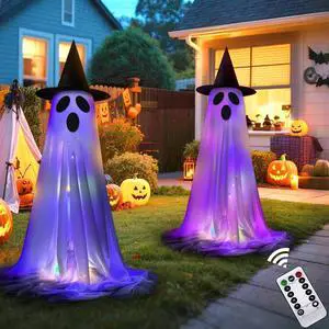 _Mega Brand Halloween Decorations Indoor Outdoor 2Pack Light Up Ghost Kit, 55In Lighted Ghost Decor with LED String Lights, Spooky Ghosts with Remote Control & Timer for Yard Home Outside Porch Decor