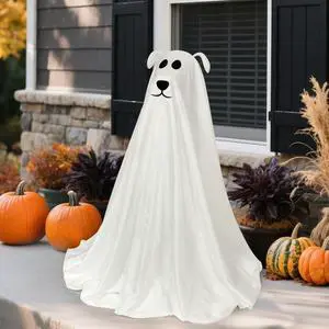 _Mega Brand Halloween Decorations, Light-Up Freestanding Spooky Ghost Dog with Remote String Lights Battery Operated, Halloween Ghost Dog for Front Door Porch Yard Lawn Home Party