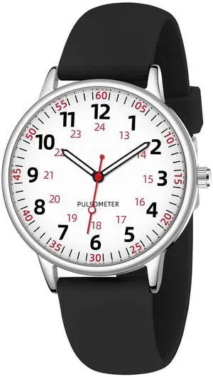 _Mega Brand Nurse Watch for Women Waterproof Analog Silicone Watch with Second Hand Nursing Easy Read Dial Nurse Watches(Black)