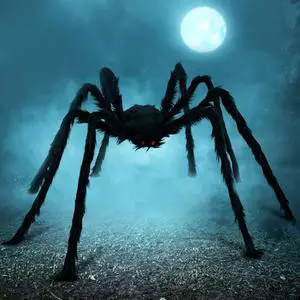 _Mega Brand Halloween Outdoor Decorations Giant Spider, 5 Ft Large Spider for Yard Lawn Garden Patio Scary Halloween Outside Decor, Indoor Haunted House Prop and Home Party Decor, Black