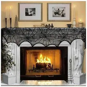 _Mega Brand Halloween Decoration Black Lace Spiderweb Fireplace Mantle Scarf Cover Festive Party Supplies 45 X 243cm 18 x 96 inch