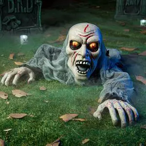_Mega Brand Halloween Decorations Outdoor Light-Up Zombie Groundbreaker with bloodstain and Creepy Sound for Halloween Outside Decor, Lawn, Yard, Patio, Graveyard Decoration, Haunted House Prop