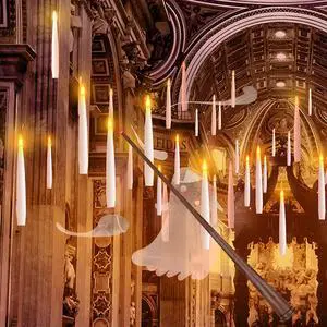 _Mega BrandDecorations, 20 PCs Floating Candles with Wand Magic Hanging Candles, Flickering Warm Light Flameless Floating LED Candle with Wand Remote, Battery Operated Taper Candle Set for Theme Party