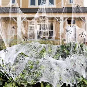 _Mega Brand 1400 sqft Halloween Spider Webs Decorations with 150 Extra Fake Spiders, Super Stretchy Cobwebs for Halloween Decor Indoor and Outdoor