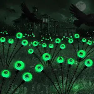 _Mega Brand Halloween Decorations Outdoor Solar Scary Eyeball Lights,2PACKS 12LED Green Eyeball Swaying Firefly Lights,Waterproof Solar Halloween Path Lights for Yard/Garden/Lawn/Party Decor