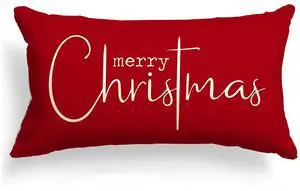_Mega Brand Christmas Pillow Covers Merry Christmas Throw Pillow Decorative Christmas Red Cotton Cloth Linen Cloth Pillow Cover Sofa Cover Decorative Rectangle Length 12X20 inches