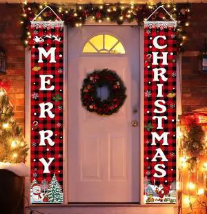 _Mega Brand Christmas Decorations Merry Christmas Banner Xmas Porch Door Sign Welcome Banner for Wall Home Party Decor Christmas Decorations Indoor Outdoor