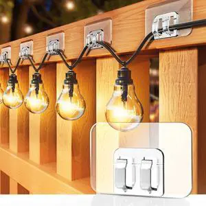 _Mega Brand Hooks for Outdoor String Lights - 100 Pack with Adhesive Strips - No Damage, No Tools, No Holes, Waterproof and UV-Resistant, Perfect for Christmas and Patio Decor