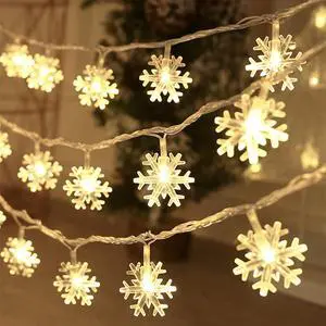 _Mega Brand Christmas Decorations Lights, 20 Ft 40 LED Snowflake String Lights Battery Operated Fairy Lights for Bedroom Room Party Home Office Xmas Decor Indoor Outdoor Tree Decorations Warm White