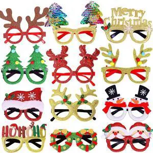 _Mega Brand  12Pcs Christmas Glasses Glitter Holiday Party Glasses Frames Christmas Decoration Accessories Costume Eyeglasses for Christmas Parties Holiday Favors (One Size Fits All)