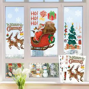 _Mega BrandChristmas Decorations - Snowflake Window Clings Stickers for Glass | Christmas Decorations Indoor Outdoor - Holiday Santa Claus Reindeer Decals Xmas Decor Party Favors Supplies for Outside