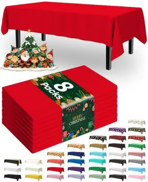 _Mega Brand Plastic Table Cloth Disposable 8 Pack, 54 x 108 Inch Table Cloths, Valentines Day, Thanksgiving, Christmas Decorations, Fall Tablecloths, Rectangle, Plastic Cover, Leakproof & Sturdy, Red