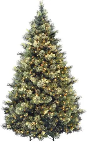_Mega Brand  Carolina Pine 7.5 Foot Artificial Holiday Prelit Christmas Tree w/750 Clear Lights, Pinecones, 1399 Branch Tips and Metal Stand
